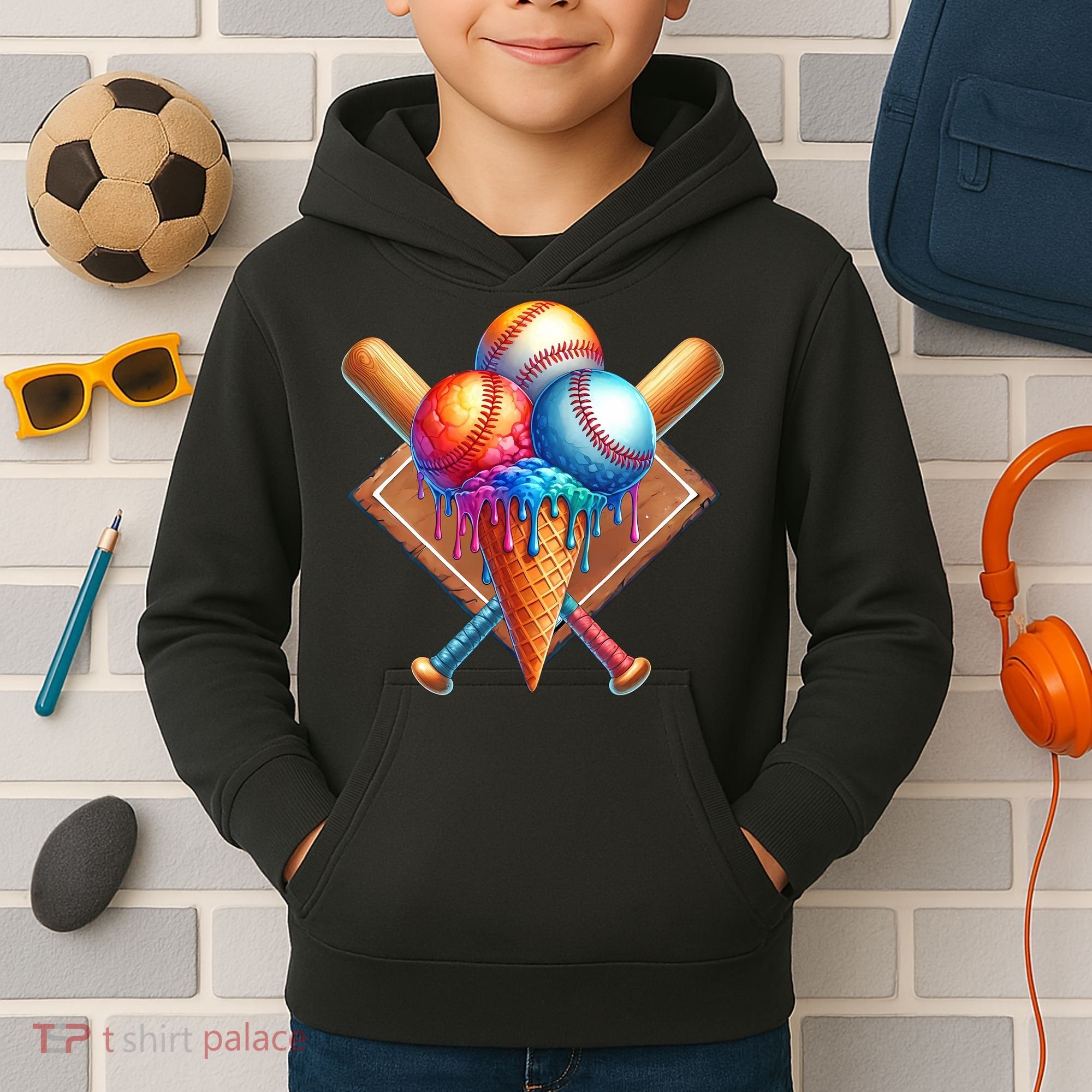 Baseball Home Plate Ice Cream Drip Cool Kids Hoodie