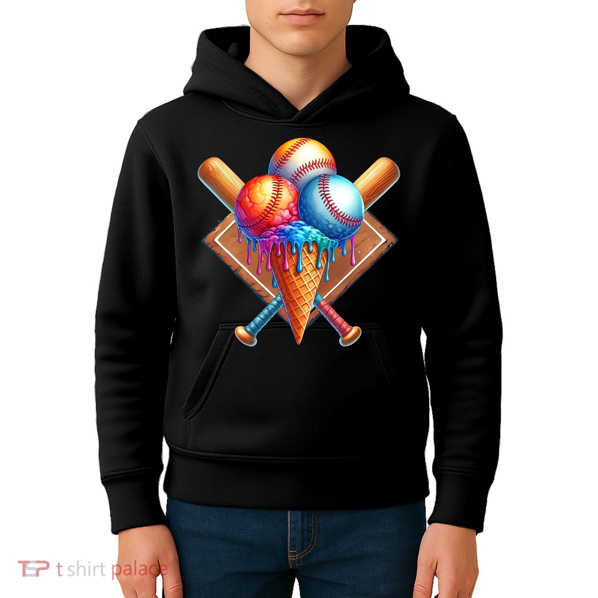 Baseball Home Plate Ice Cream Drip Cool Kids Hoodie