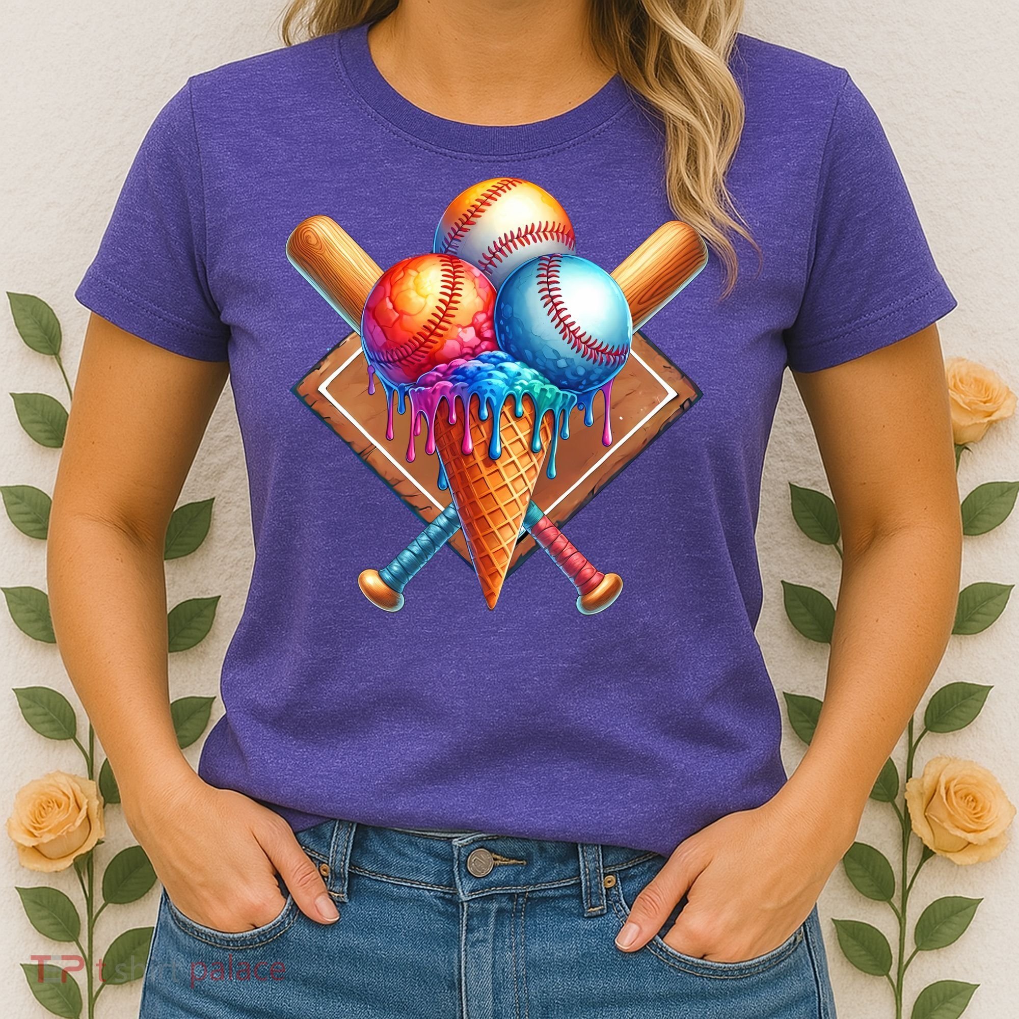 Baseball Home Plate Ice Cream Drip Cool Women's T-Shirt