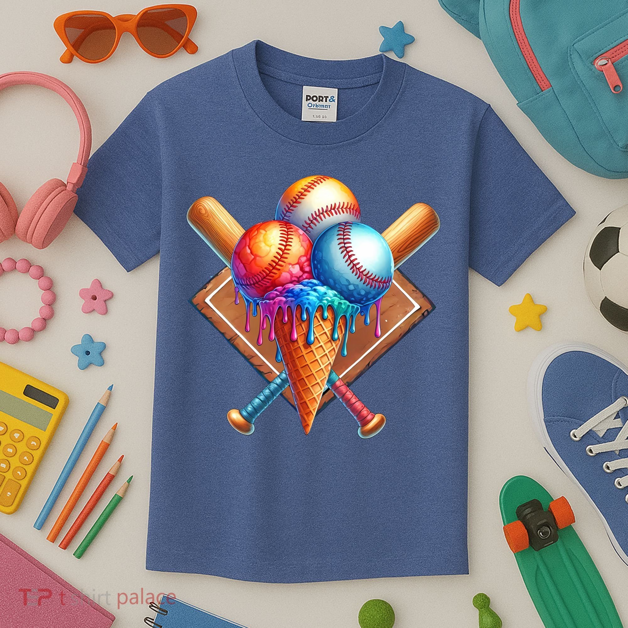 Baseball Home Plate Ice Cream Drip Cool Kids T-Shirt