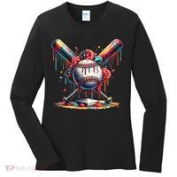 Baseball Home Plate Ice Cream Drip Baseball With Sprinkles Women's Long Sleeve Shirt thumb 0