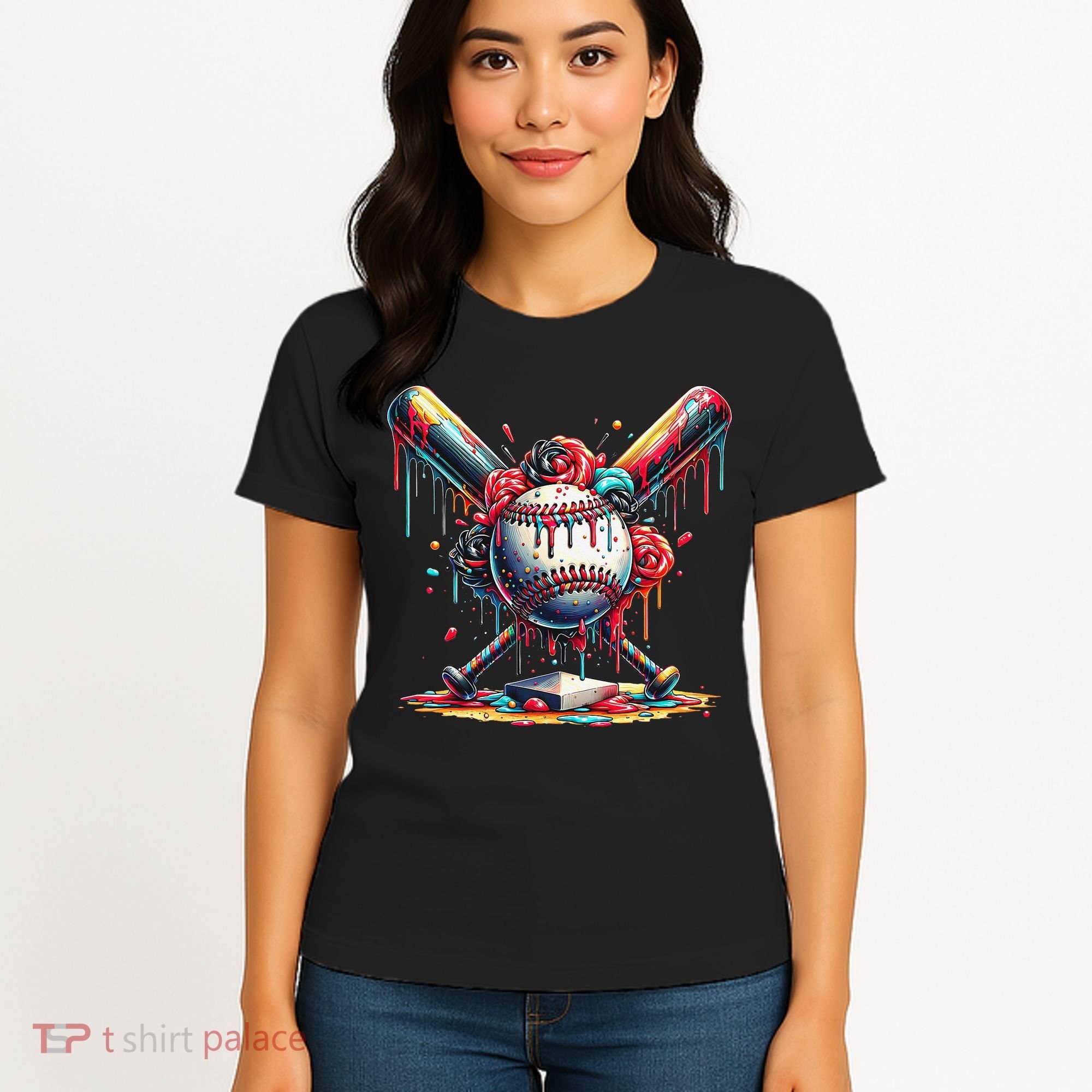 Baseball Home Plate Ice Cream Drip Baseball With Sprinkles Women's T-Shirt