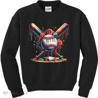 Baseball Home Plate Ice Cream Drip Baseball With Sprinkles Kids Sweatshirt thumb 0