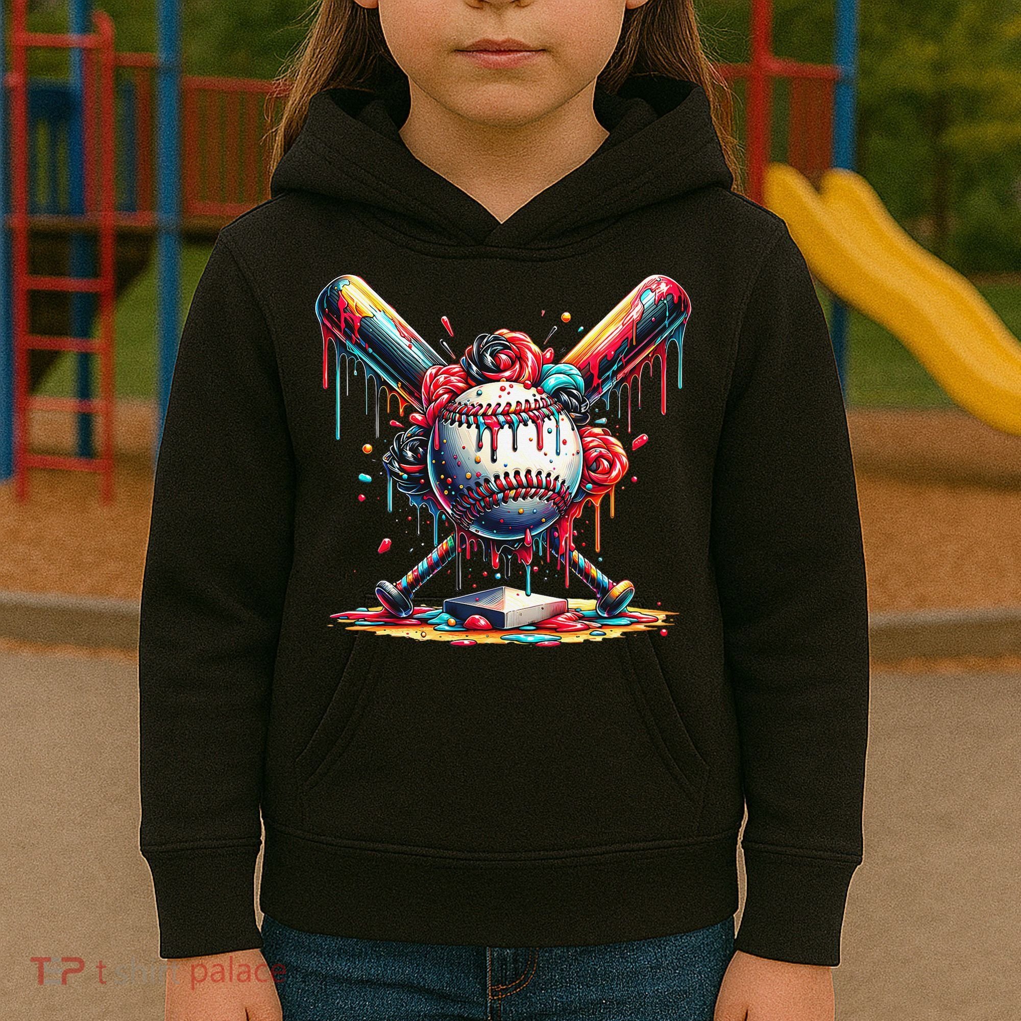 Baseball Home Plate Ice Cream Drip Baseball With Sprinkles Kids Hoodie