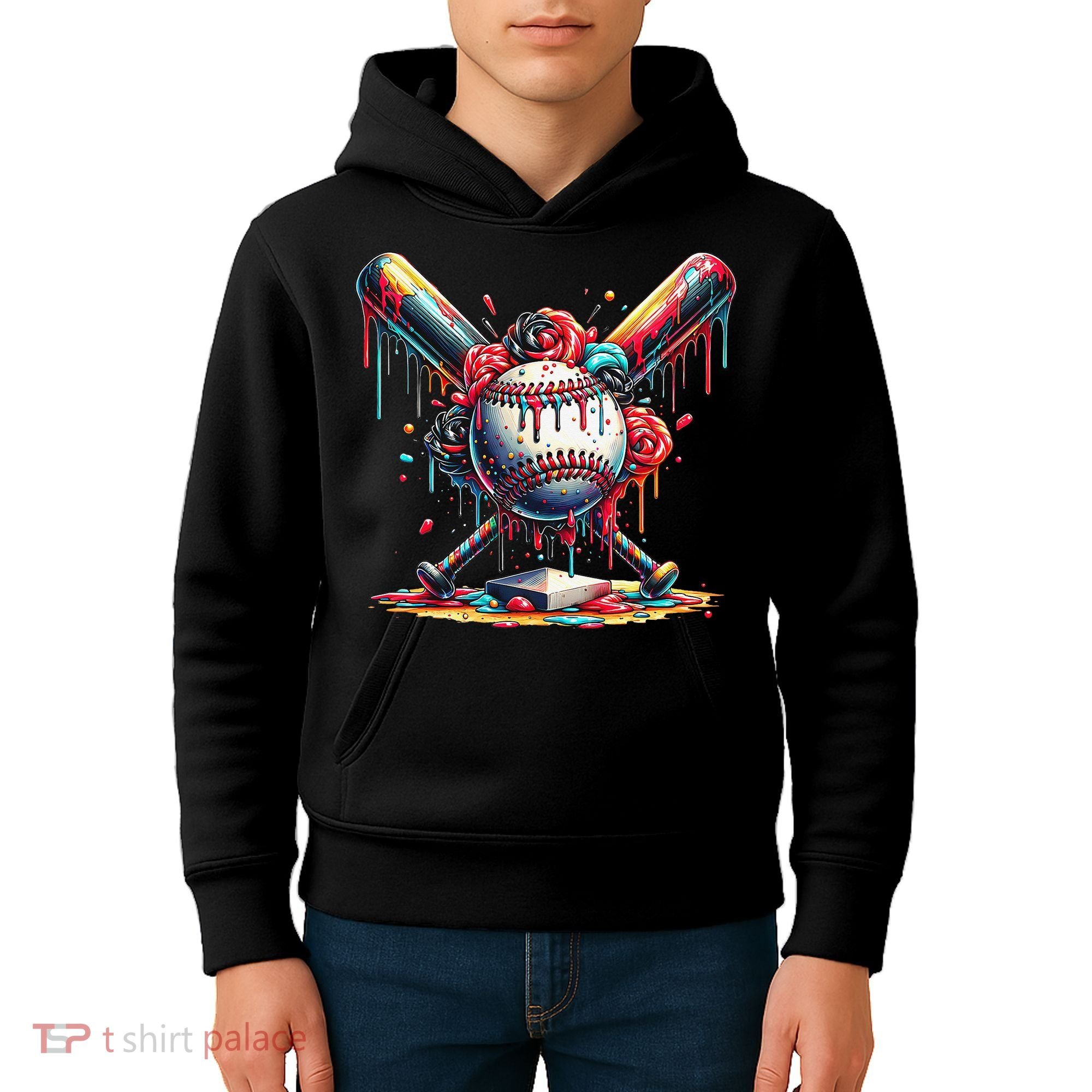 Baseball Home Plate Ice Cream Drip Baseball With Sprinkles Kids Hoodie