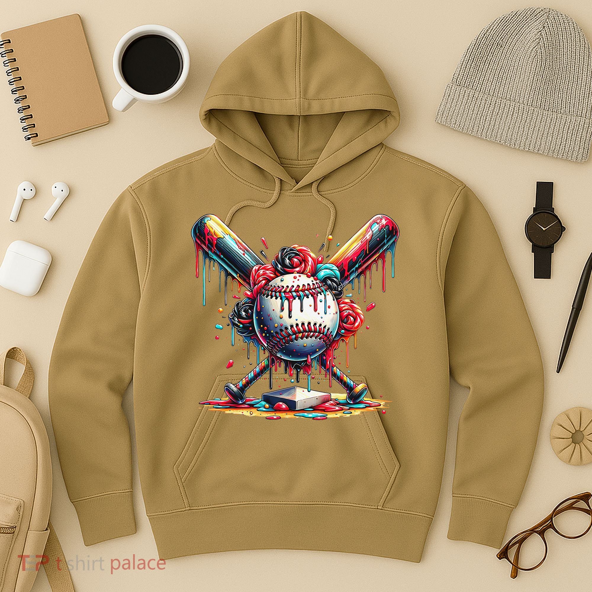 Baseball Home Plate Ice Cream Drip Baseball With Sprinkles Hoodie