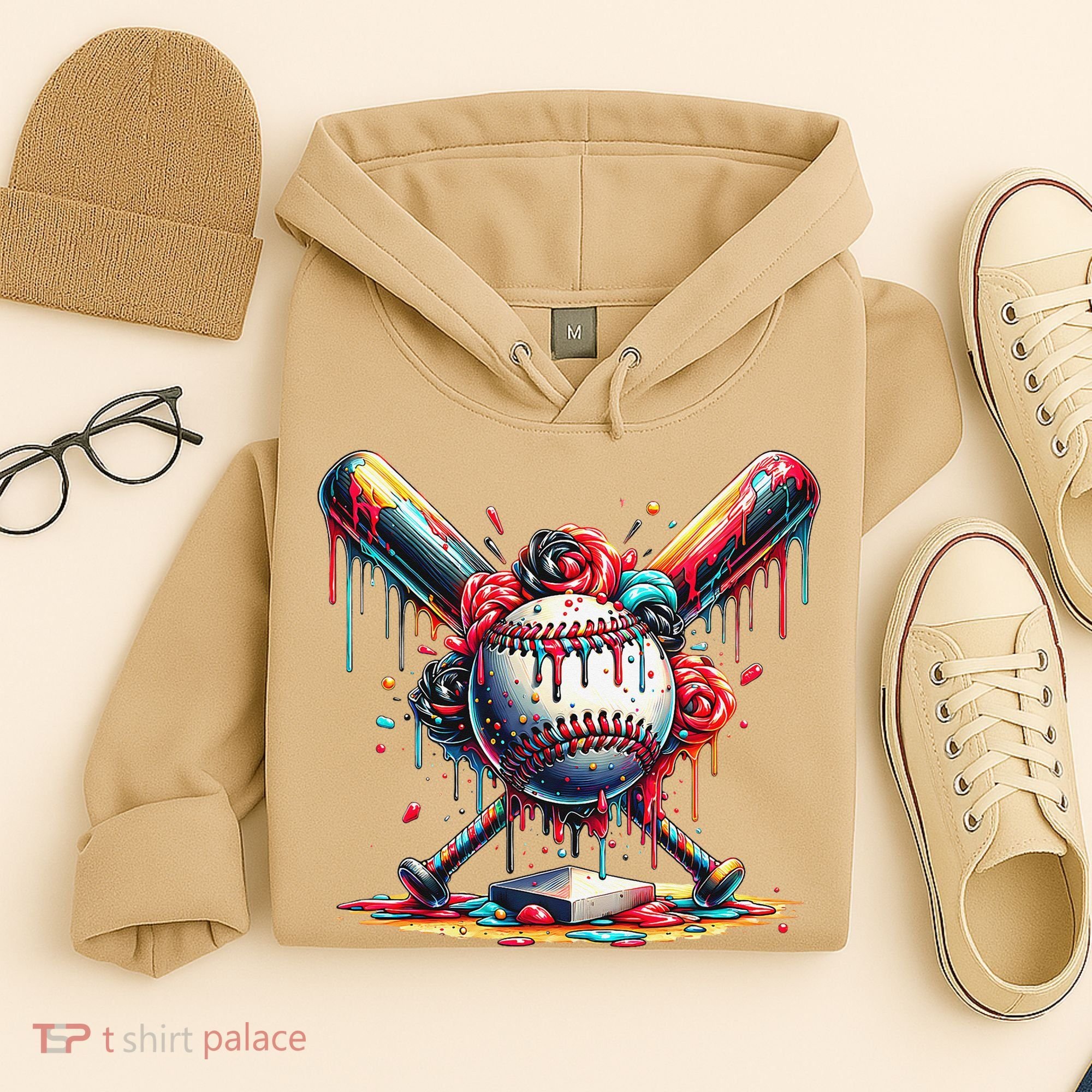 Baseball Home Plate Ice Cream Drip Baseball With Sprinkles Hoodie