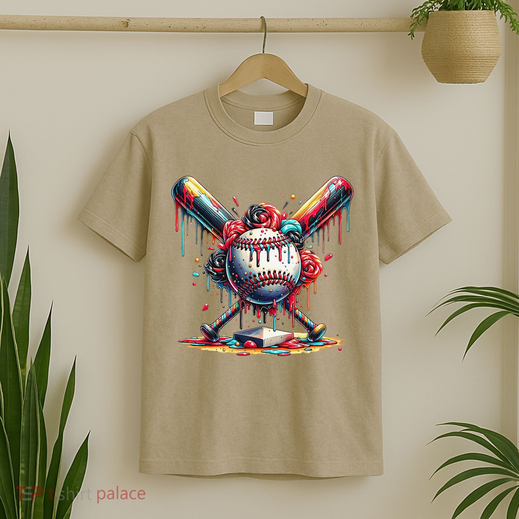 Baseball Home Plate Ice Cream Drip Baseball With Sprinkles T-Shirt