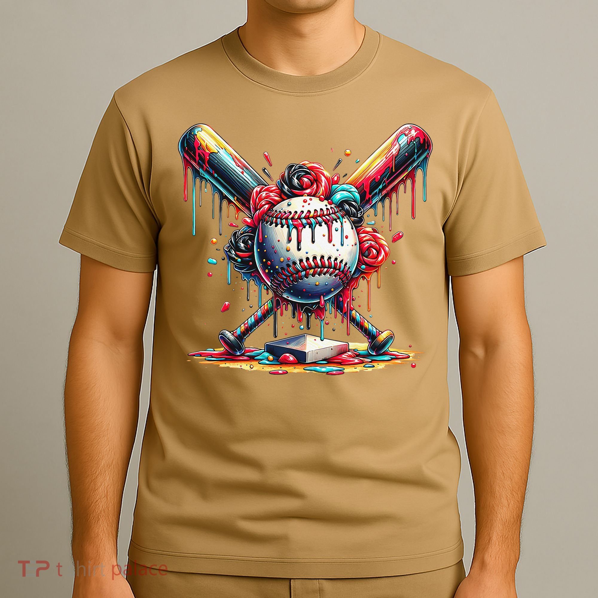 Baseball Home Plate Ice Cream Drip Baseball With Sprinkles T-Shirt