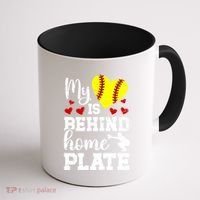 Behind Home Plate Softball Catcher Mom Softball Catcher Mama Cool Gift Coffee Mug thumb 1