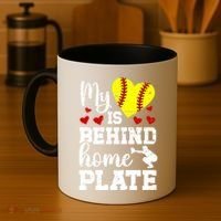 Behind Home Plate Softball Catcher Mom Softball Catcher Mama Cool Gift Coffee Mug thumb 4