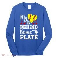 Behind Home Plate Softball Catcher Mom Softball Catcher Mama Cool Gift Long Sleeve Shirt thumb 0