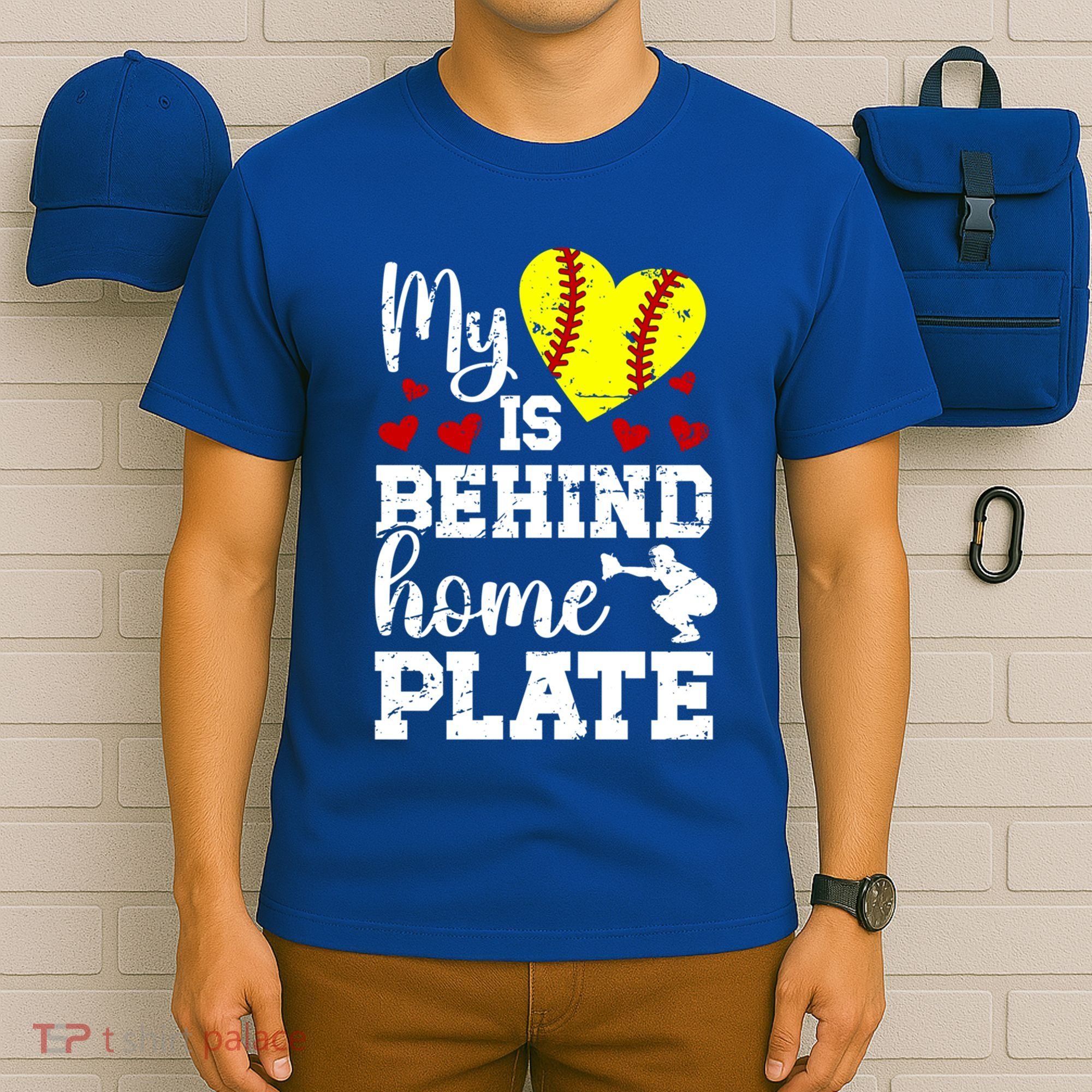Behind Home Plate Softball Catcher Mom Softball Catcher Mama Cool Gift T-Shirt