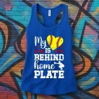 Behind Home Plate Softball Catcher Mom Softball Catcher Mama Cool Gift Women's Tank Top thumb 3