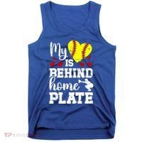 Behind Home Plate Softball Catcher Mom Softball Catcher Mama Cool Gift Tank Top thumb 0