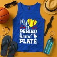 Behind Home Plate Softball Catcher Mom Softball Catcher Mama Cool Gift Tank Top thumb 4