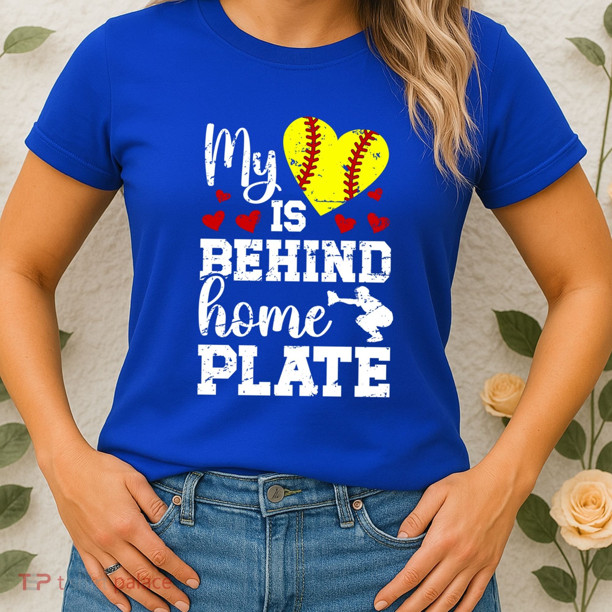 Behind Home Plate Softball Catcher Mom Softball Catcher Mama Cool Gift Women's T-Shirt