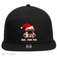 Bah Hum Pug Christmas Great Gift 7 Panel Mesh Trucker Snapback Hat thumb 0