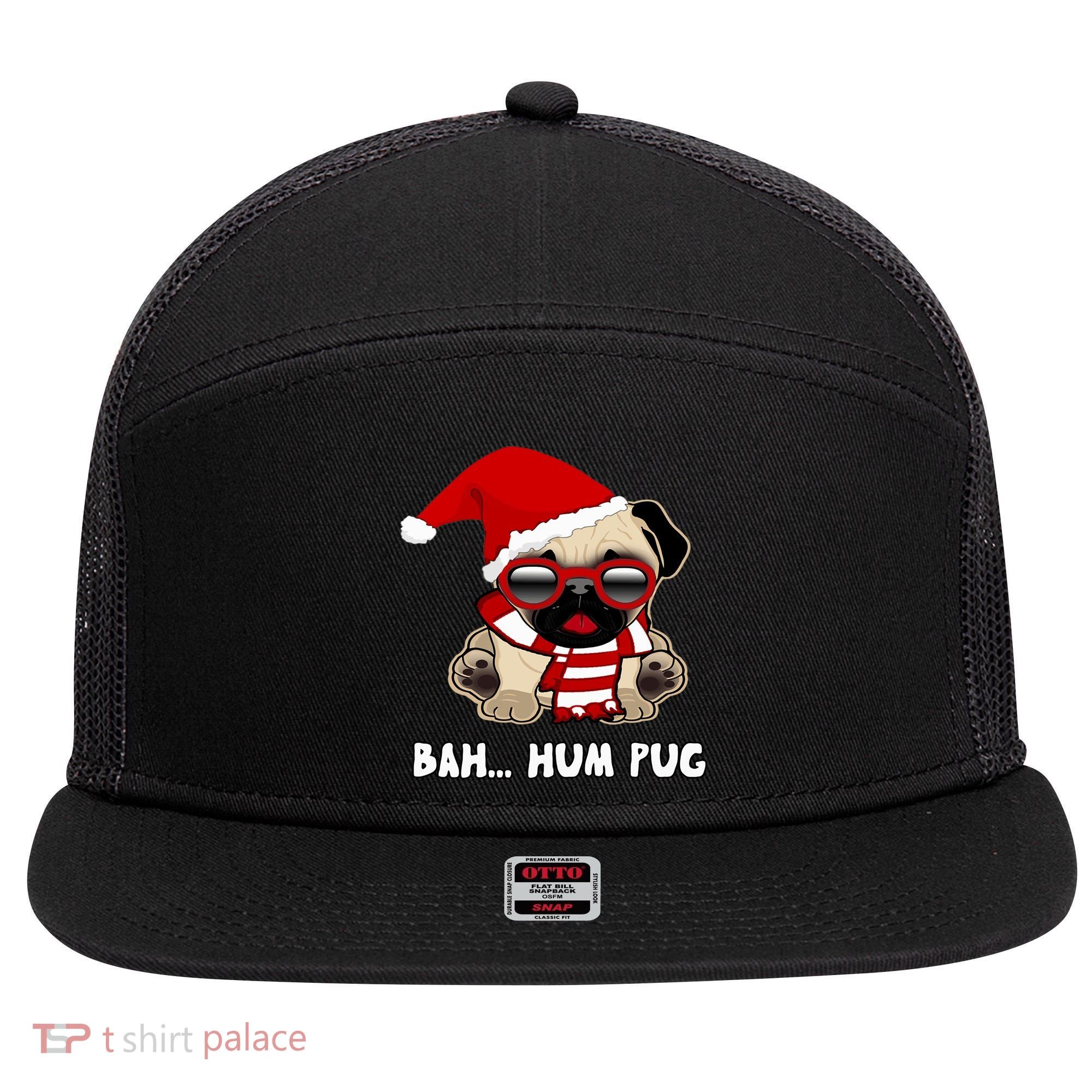Bah Hum Pug Christmas Great Gift 7 Panel Mesh Trucker Snapback Hat