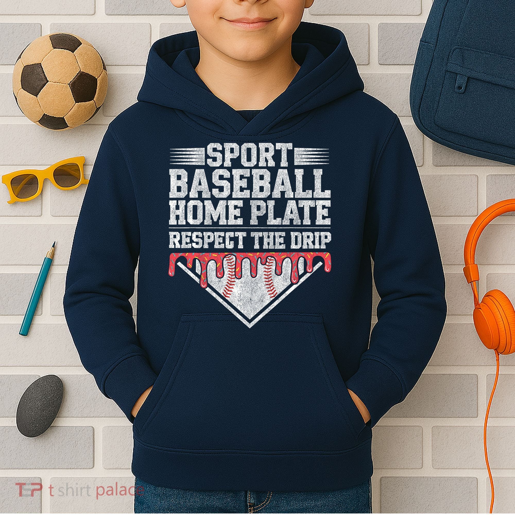 Baseball Home Plate Drip For Who Respect The Drip Ice Cream Kids Hoodie