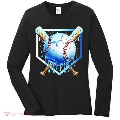Baseball Home Plate Ice Cream Drip Sprinkles Drip Women's Long Sleeve Shirt