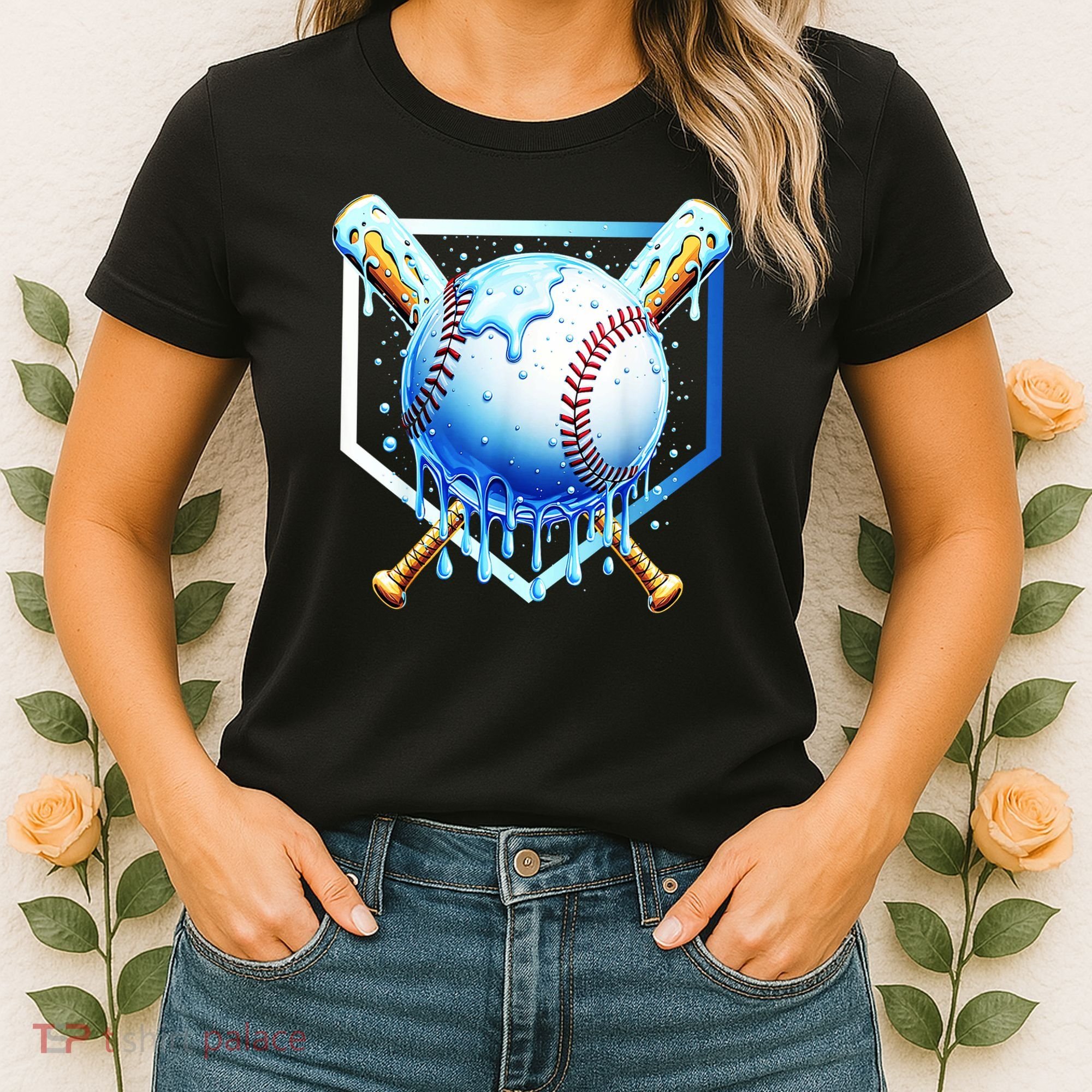 Baseball Home Plate Ice Cream Drip Sprinkles Drip Women's T-Shirt