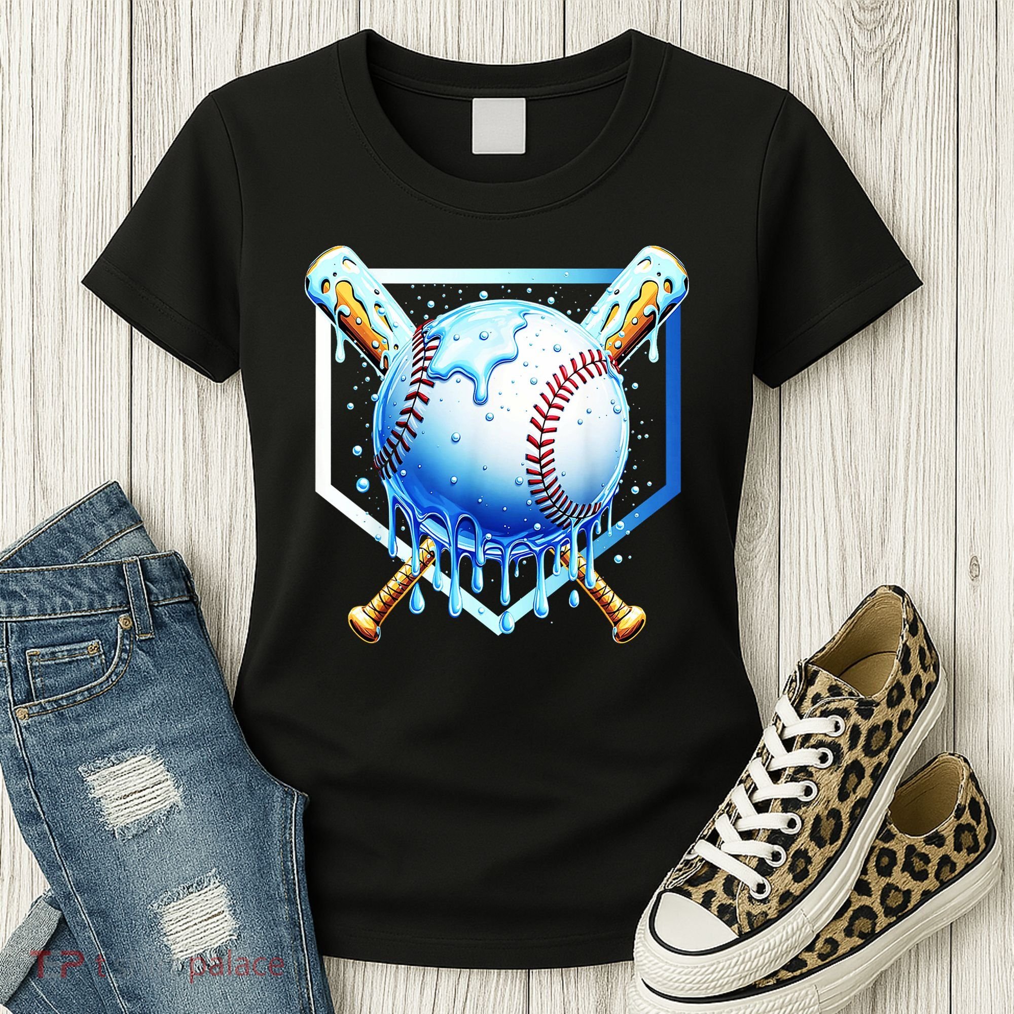 Baseball Home Plate Ice Cream Drip Sprinkles Drip Women's T-Shirt