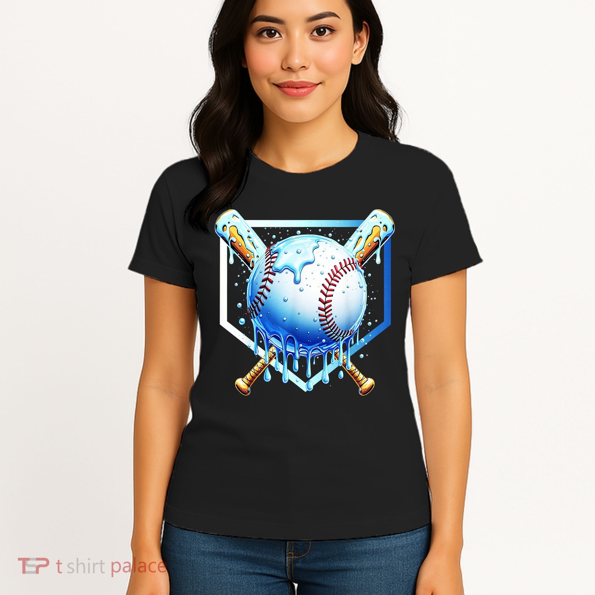 Baseball Home Plate Ice Cream Drip Sprinkles Drip Women's T-Shirt