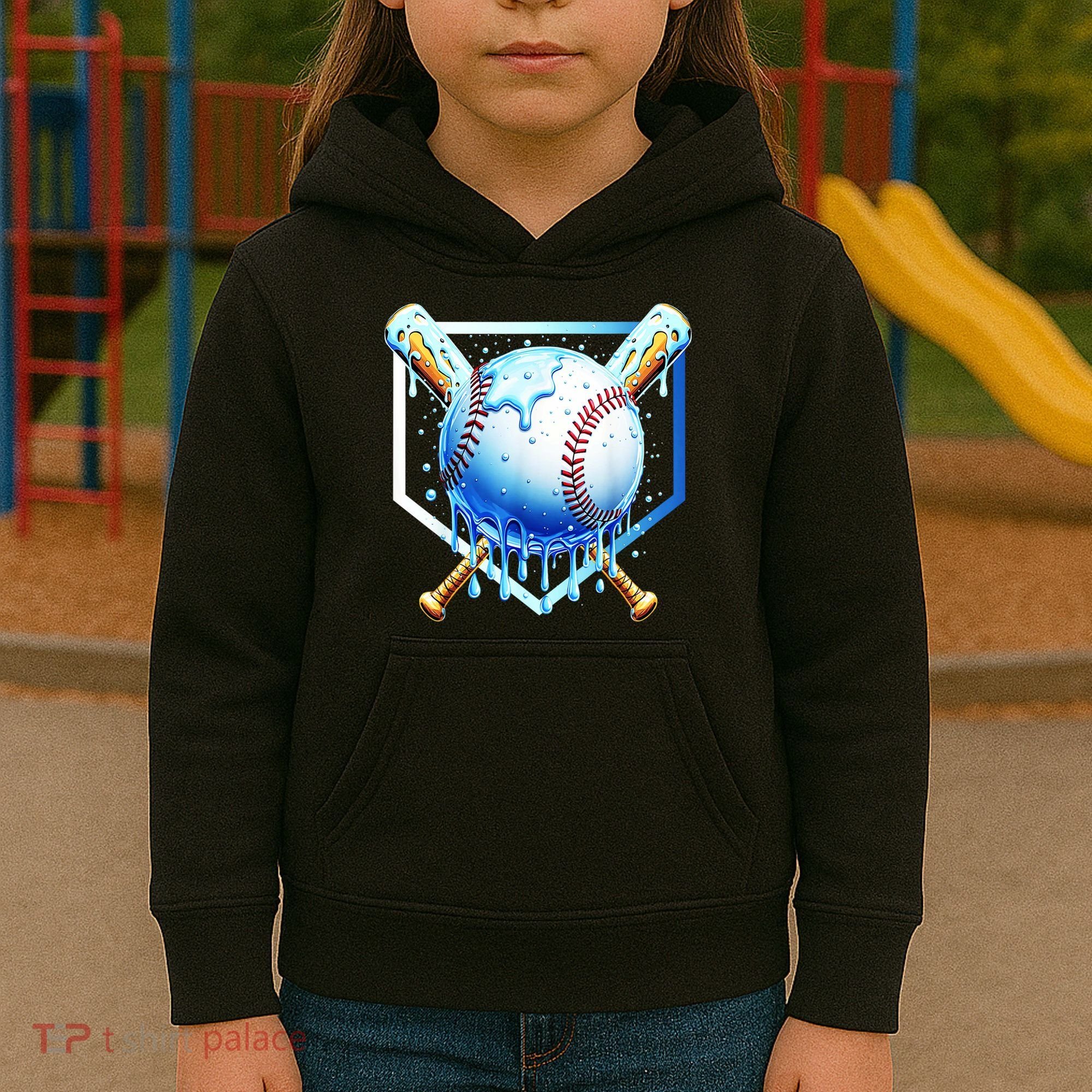 Baseball Home Plate Ice Cream Drip Sprinkles Drip Kids Hoodie