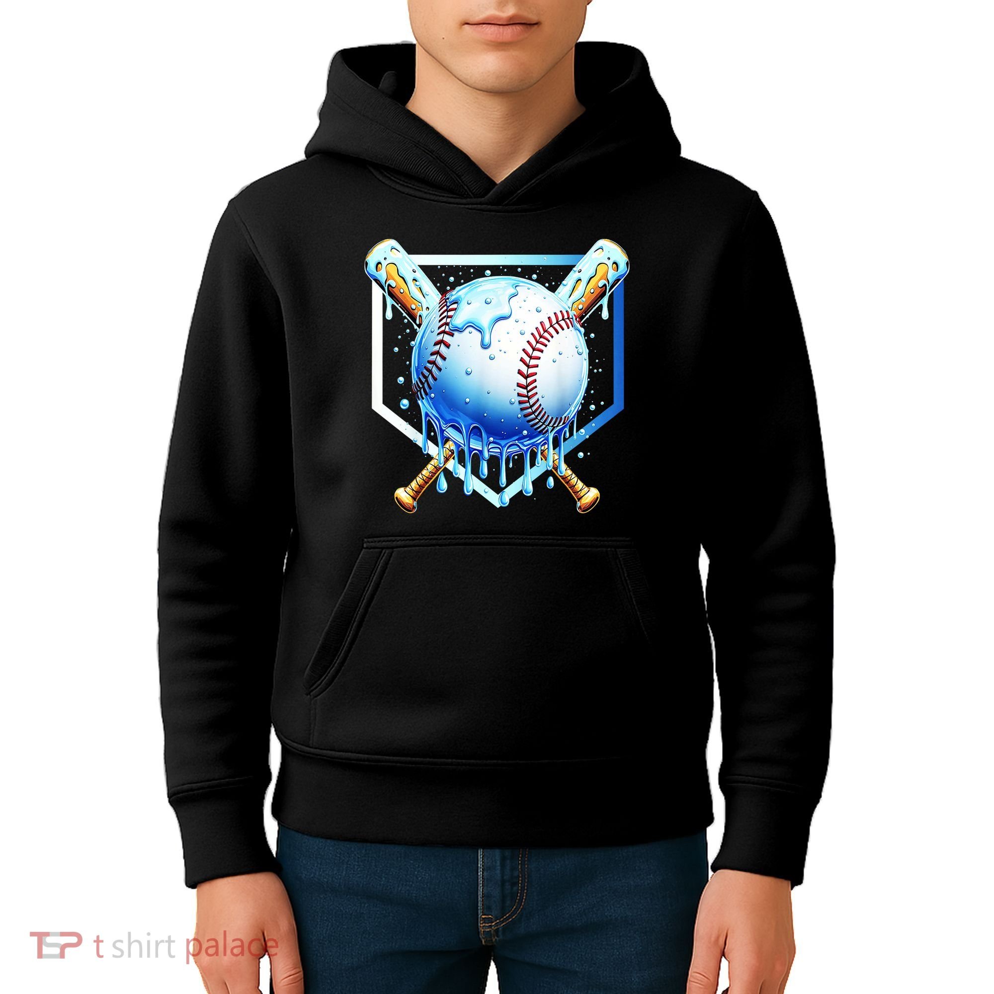 Baseball Home Plate Ice Cream Drip Sprinkles Drip Kids Hoodie