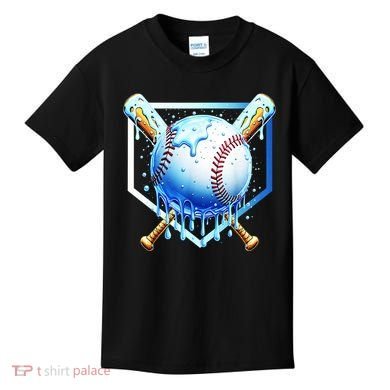 Baseball Home Plate Ice Cream Drip Sprinkles Drip Kids T-Shirt