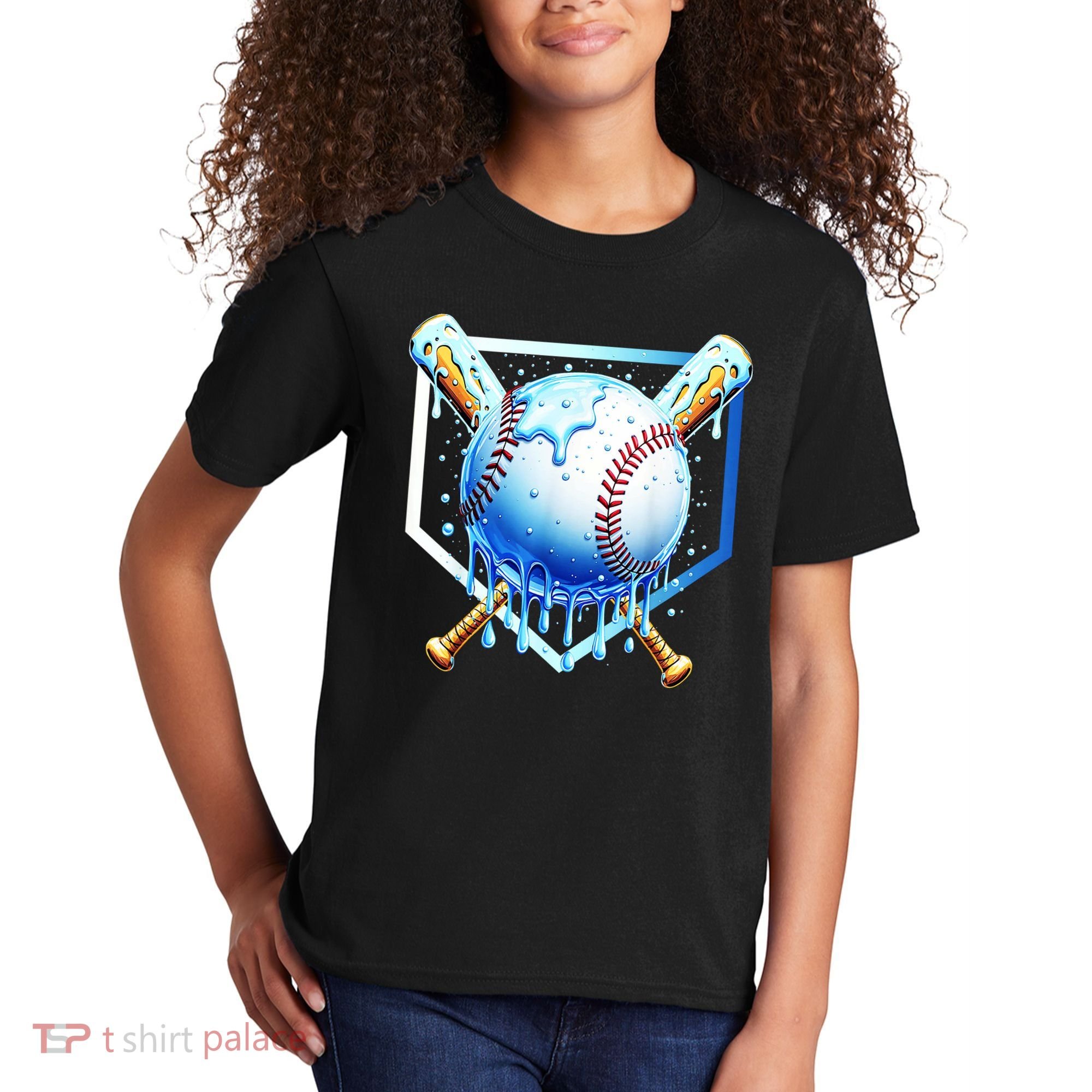 Baseball Home Plate Ice Cream Drip Sprinkles Drip Kids T-Shirt