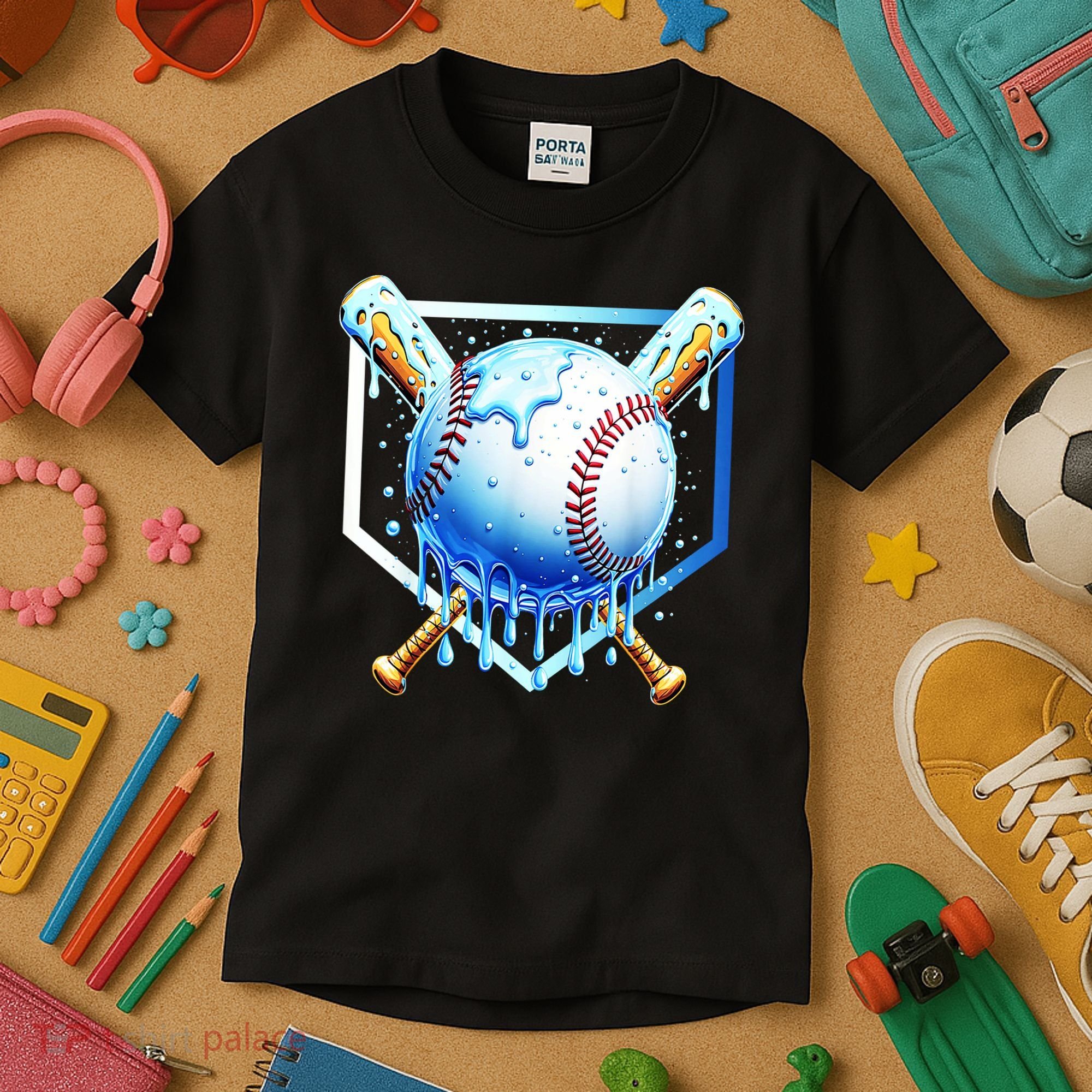 Baseball Home Plate Ice Cream Drip Sprinkles Drip Kids T-Shirt