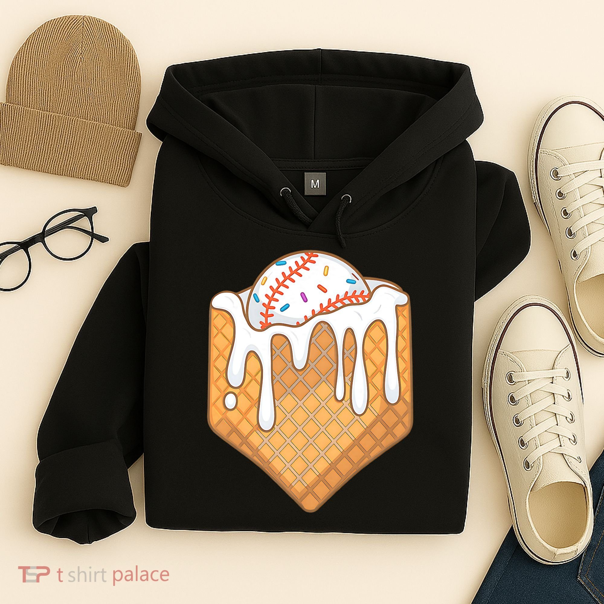 Baseball Home Plate Ice Cream Drip Fun Sports Lover Hoodie