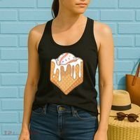 Baseball Home Plate Ice Cream Drip Fun Sports Lover Women's Tank Top thumb 2
