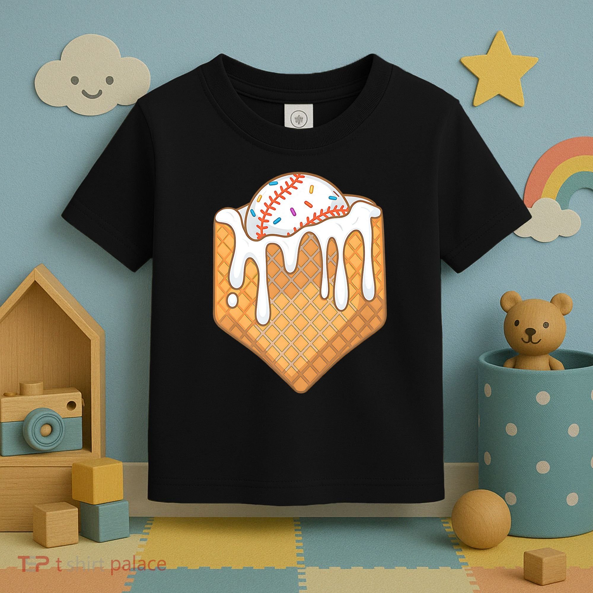 Baseball Home Plate Ice Cream Drip Fun Sports Lover Toddler T-Shirt