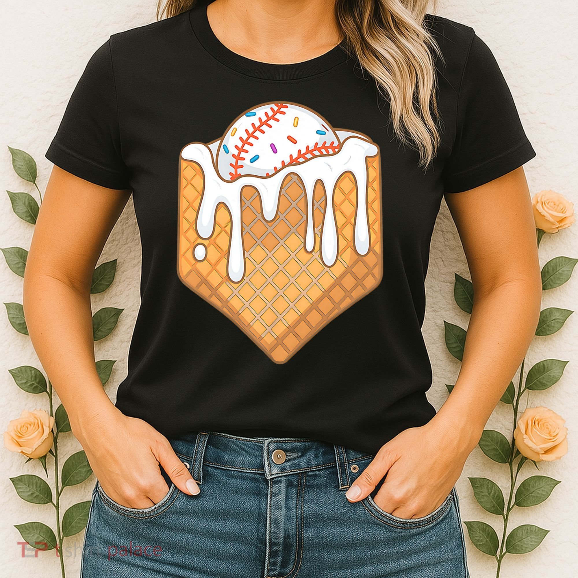 Baseball Home Plate Ice Cream Drip Fun Sports Lover Women's T-Shirt