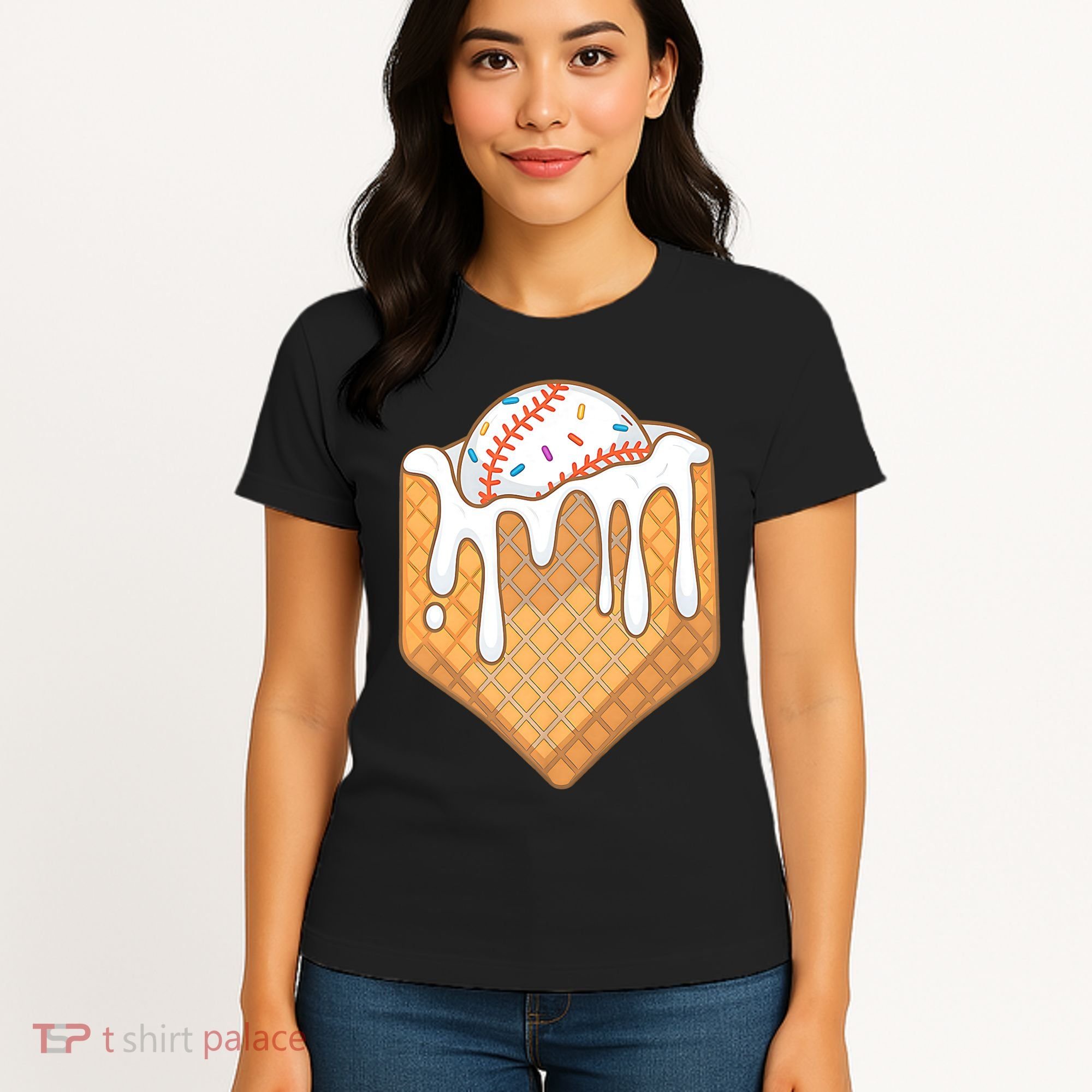 Baseball Home Plate Ice Cream Drip Fun Sports Lover Women's T-Shirt