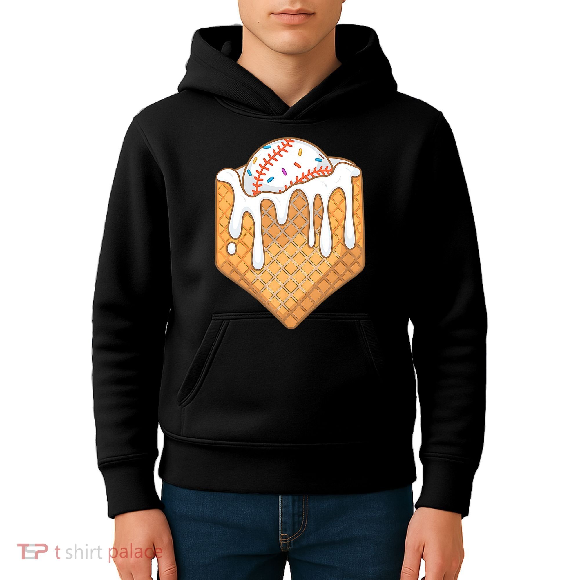 Baseball Home Plate Ice Cream Drip Fun Sports Lover Kids Hoodie
