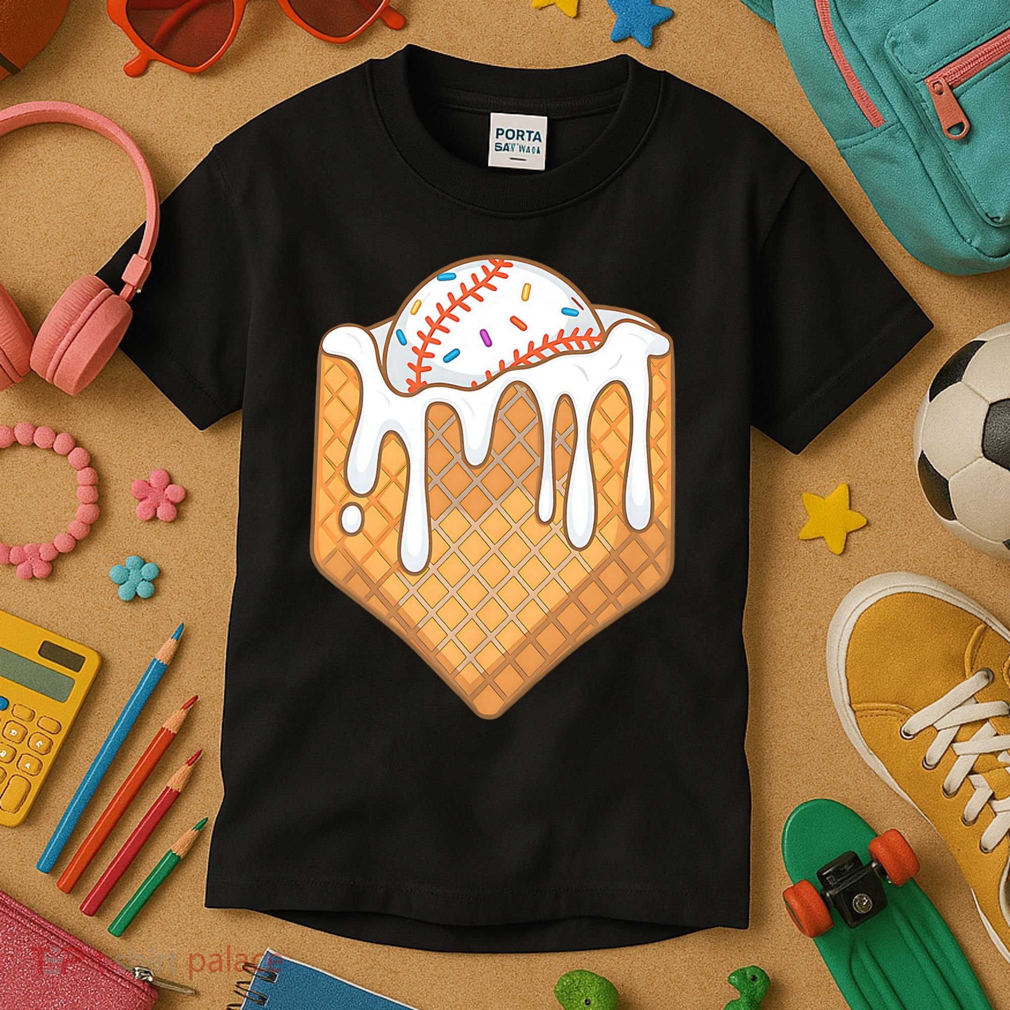 Baseball Home Plate Ice Cream Drip Fun Sports Lover Kids T-Shirt