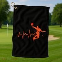 Basketball Heartbeat Retro Golf Towel thumb 1