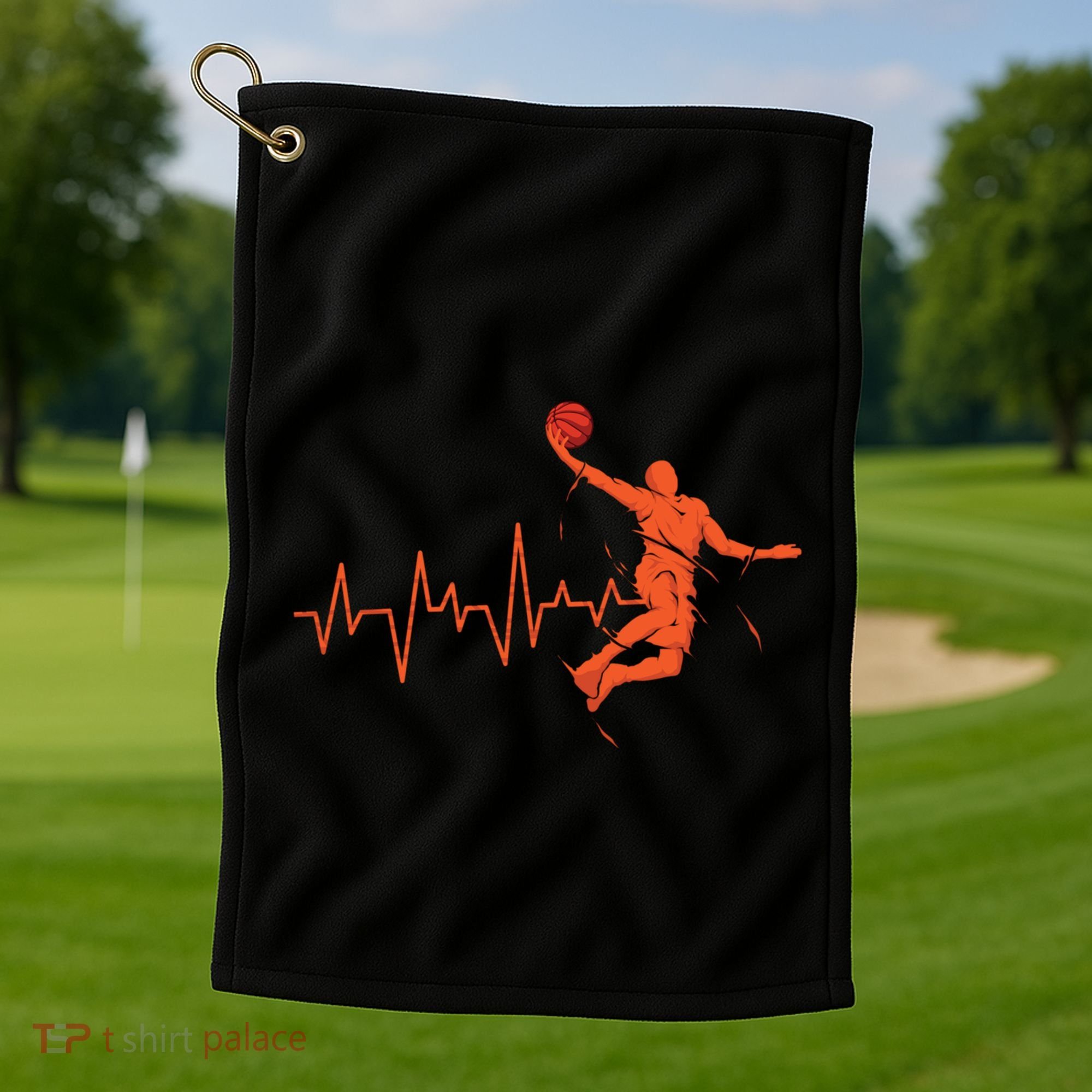 Basketball Heartbeat Retro Golf Towel