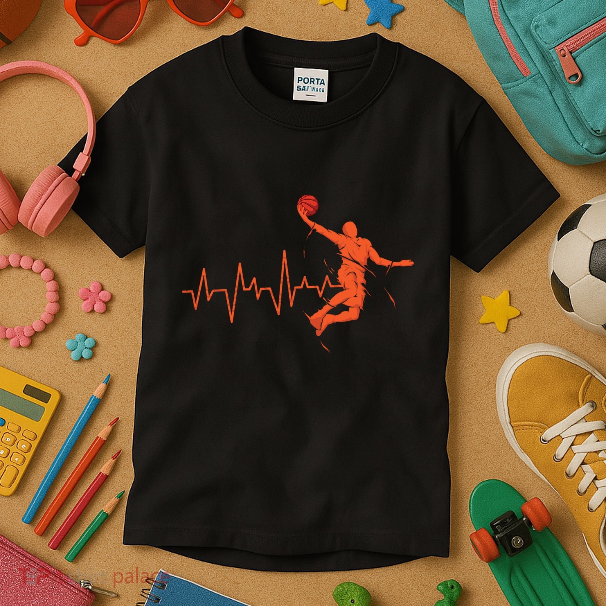 Basketball Heartbeat Retro Kids T-Shirt