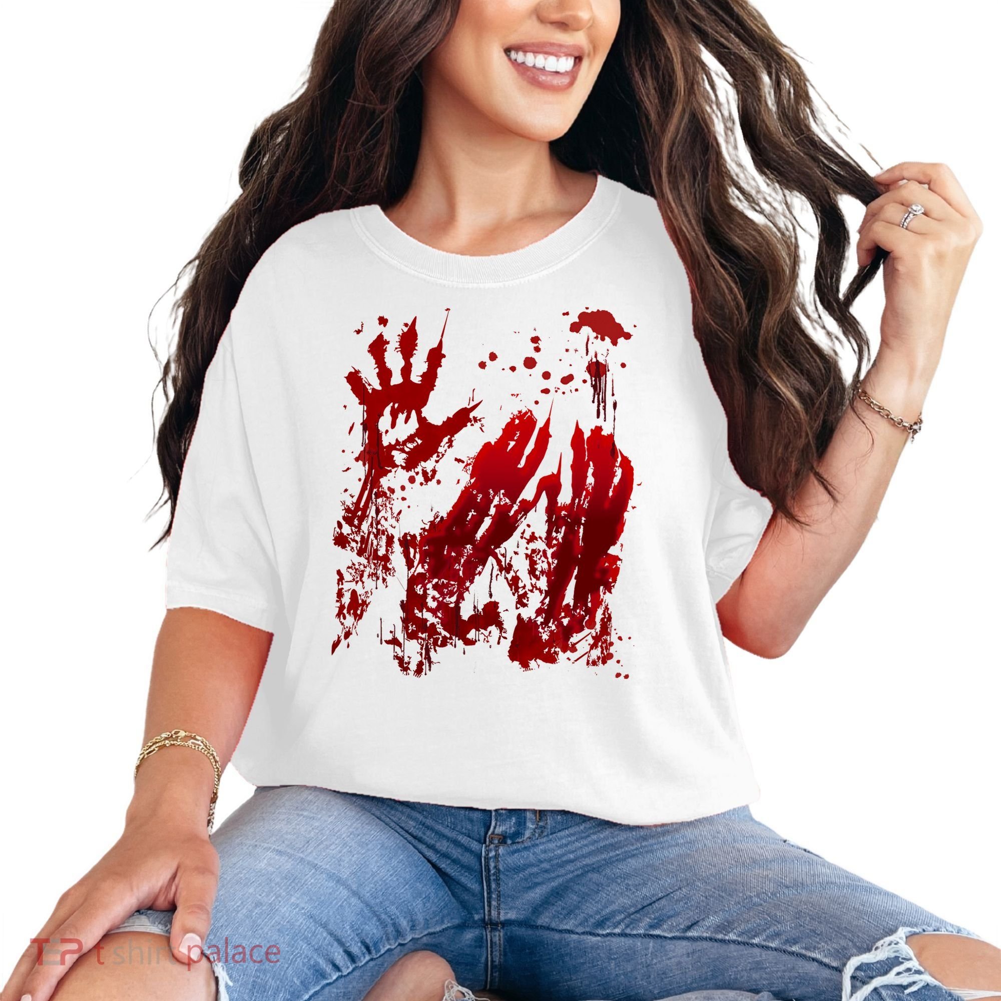Bloody Handprint Red Hands Blood Splatter Zombie Outbreak Comfort Colors T-Shirt