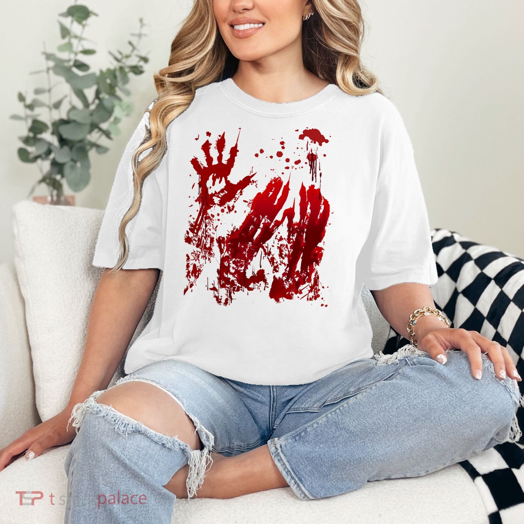 Bloody Handprint Red Hands Blood Splatter Zombie Outbreak Comfort Colors T-Shirt