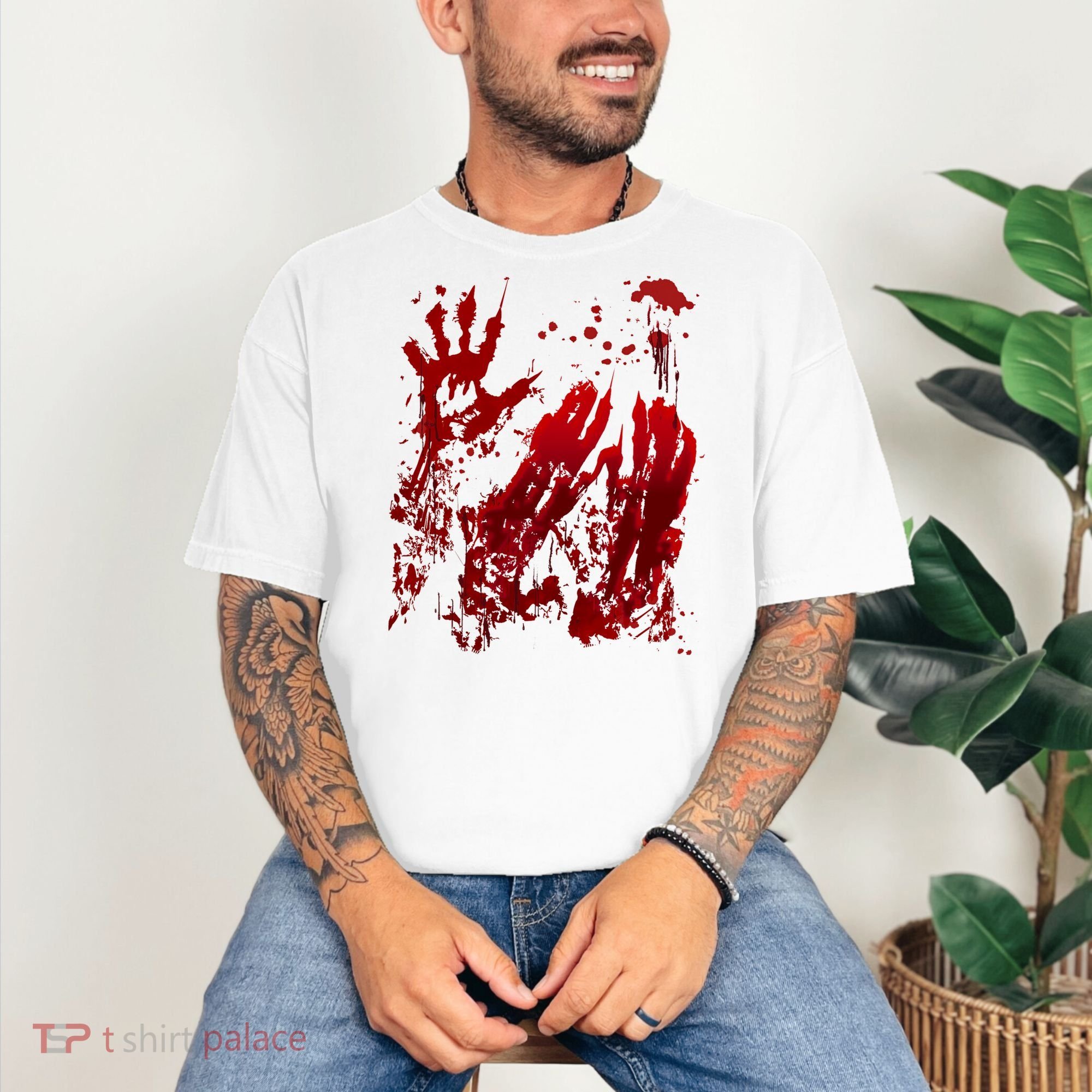 Bloody Handprint Red Hands Blood Splatter Zombie Outbreak Comfort Colors T-Shirt