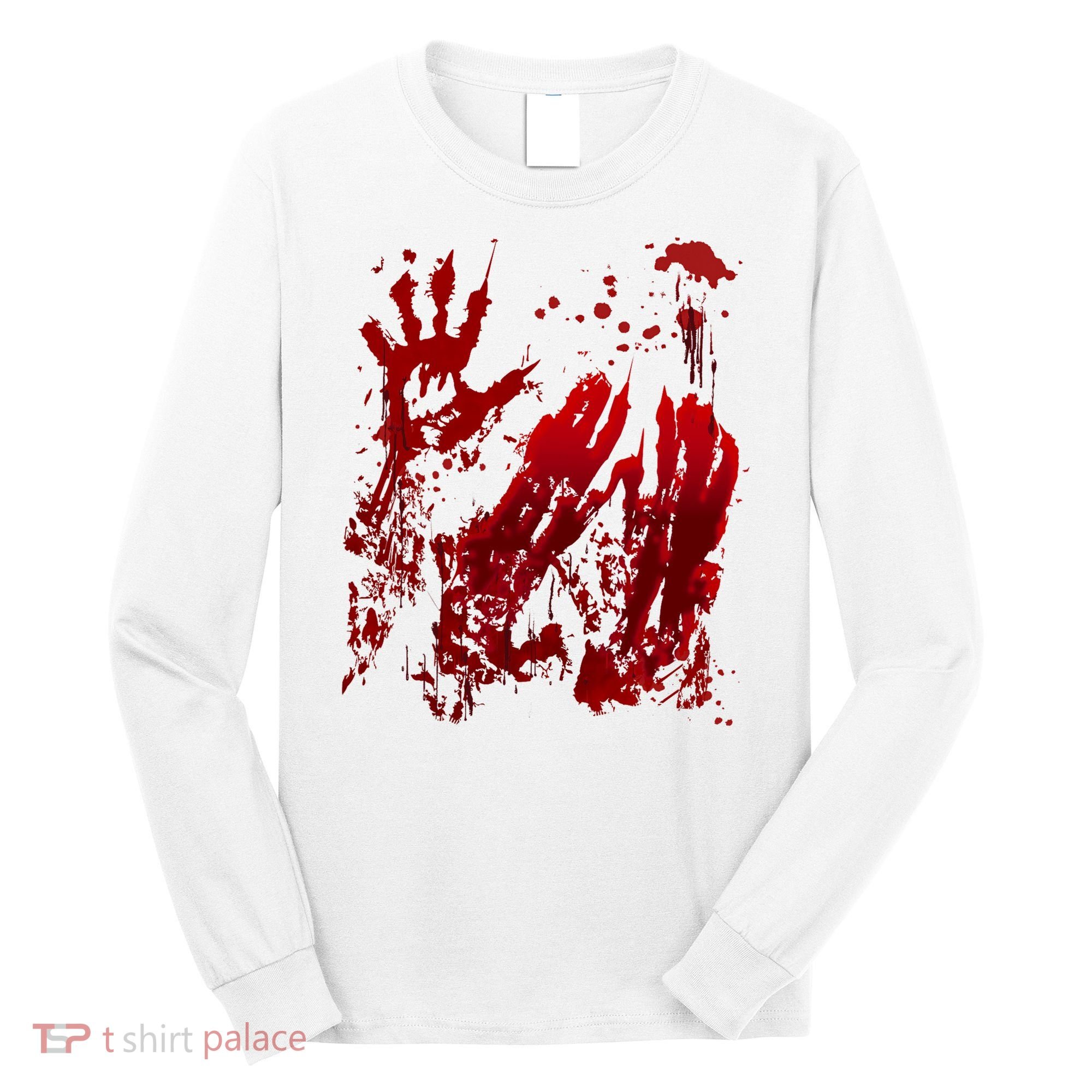 Bloody Handprint Red Hands Blood Splatter Zombie Outbreak Long Sleeve Shirt