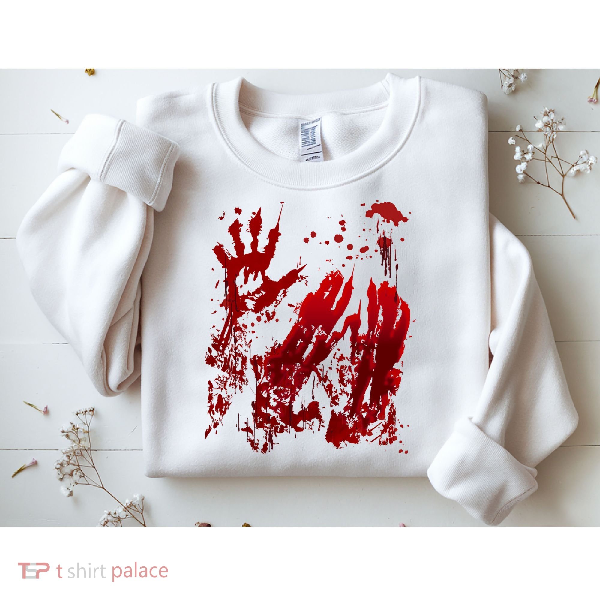 Bloody Handprint Red Hands Blood Splatter Zombie Outbreak Sweatshirt