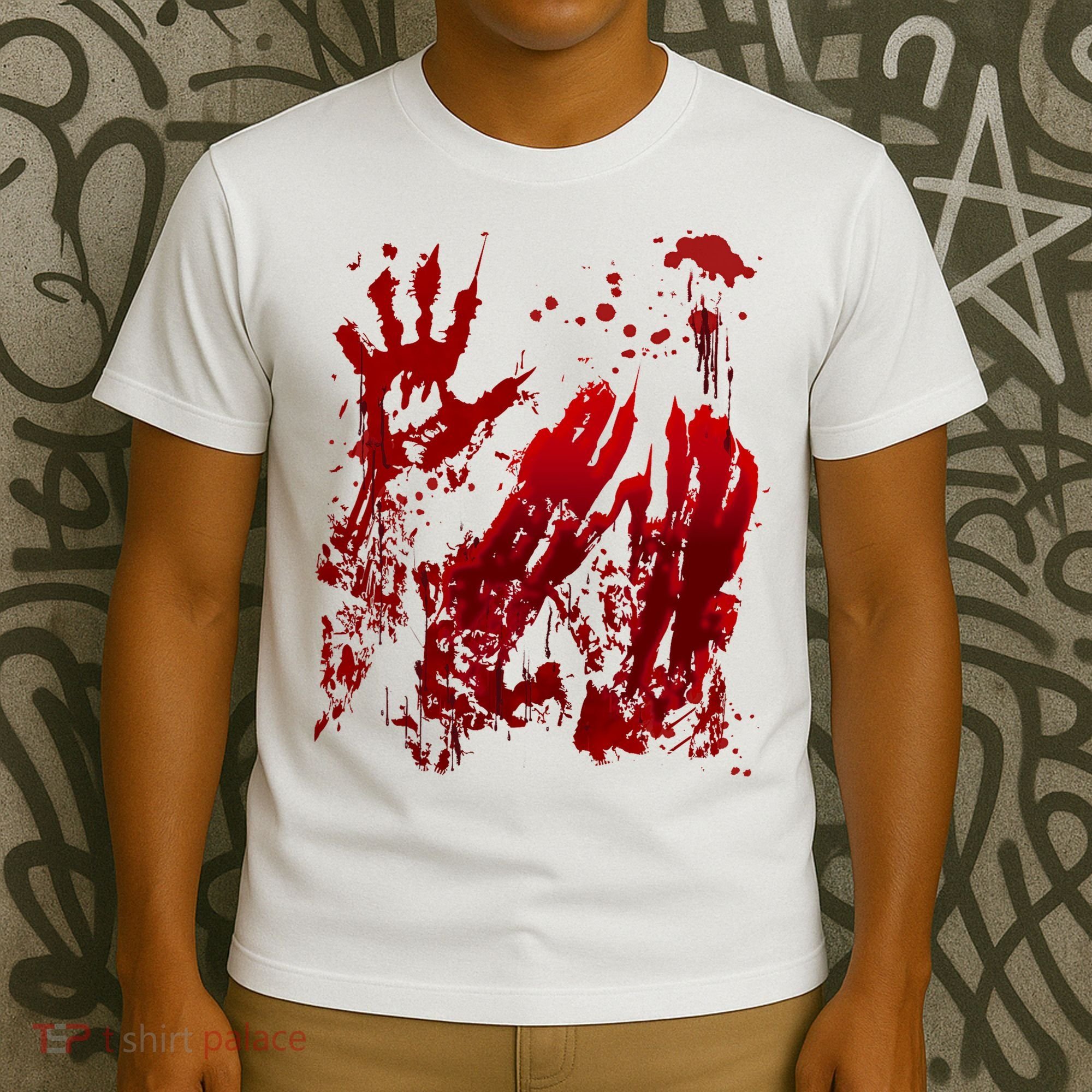 Bloody Handprint Red Hands Blood Splatter Zombie Outbreak T-Shirt