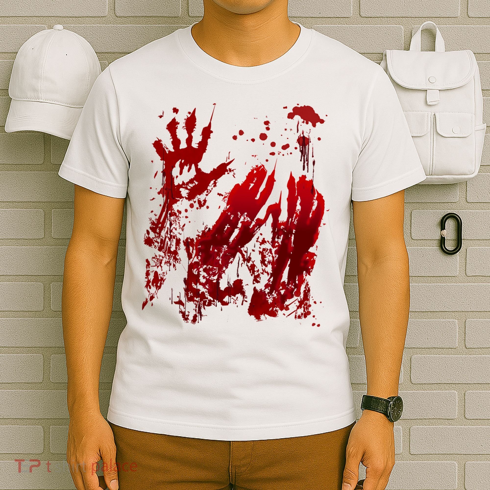 Bloody Handprint Red Hands Blood Splatter Zombie Outbreak T-Shirt